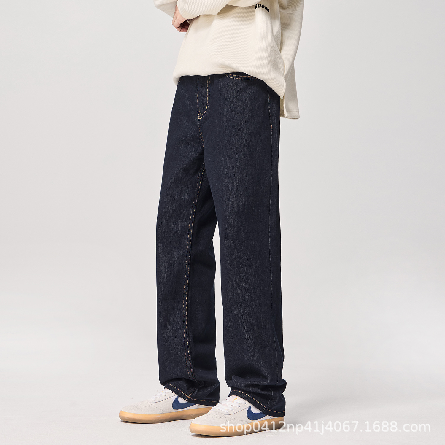 Dark Blue Straight-Leg Jeans for Men, 2026 Summer New Style, Loose Fit, High-End Feel, Heavy Wash, Casual Long Pants