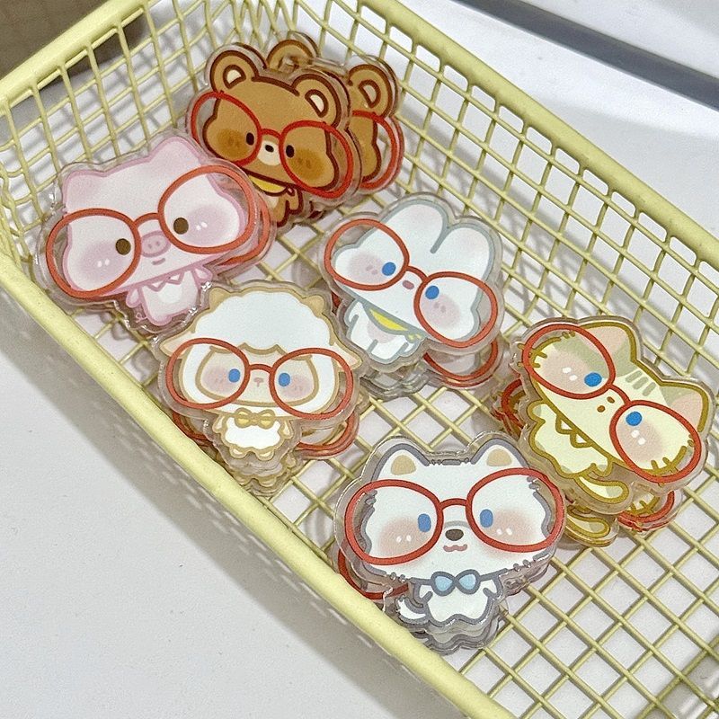 メガネ小動物ノートホルダー漫画インスタイル高価値両面クリップアクリルPPクリップ収納クリップテスト用紙クリップ|undefined