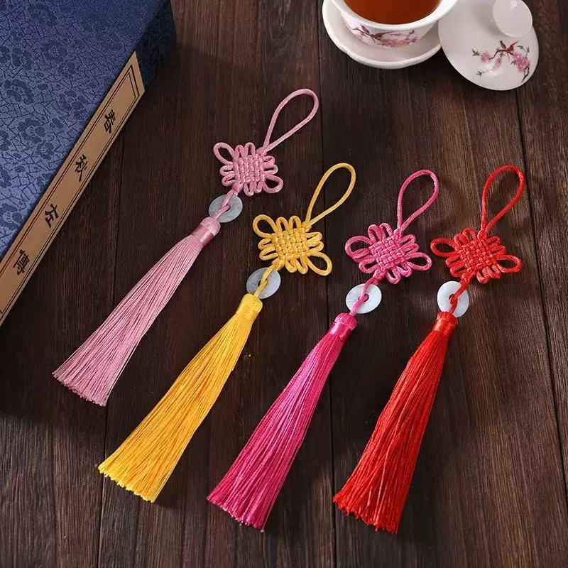 Six Chinese Knot Pendants with Peace Buckle Imitation Jade Pieces, Chinese Knot Pendants for Clothing, Fans, New Year Crafts, and Hanging Ornaments
