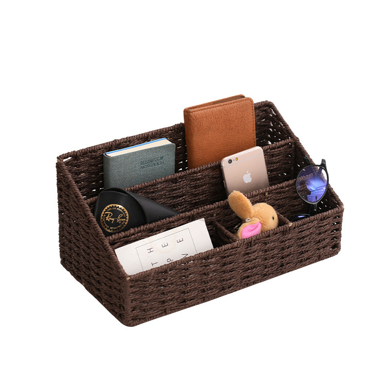 cuerda de papel trenzada estante de almacenamiento de escritorio multiplaca utensilios de oficina cosméticos papelería cesto de almacenamiento despeje