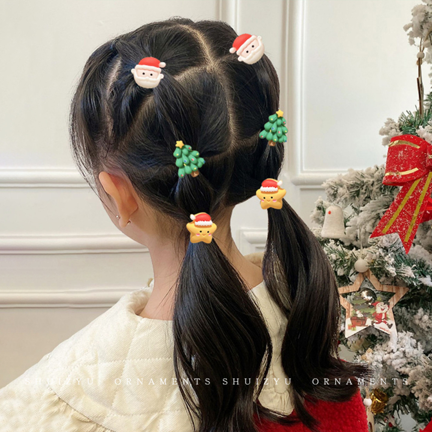Papá Noel correa de goma para niños navideños vestido de cabello jardín de infantes bebé anillo de cabello de Navidad atmósfera accesorios