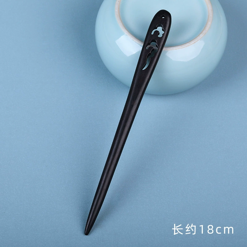 Chinese-style Hairpin, Ebony Sandalwood, 20 cm, Modern Elegant Floral Design