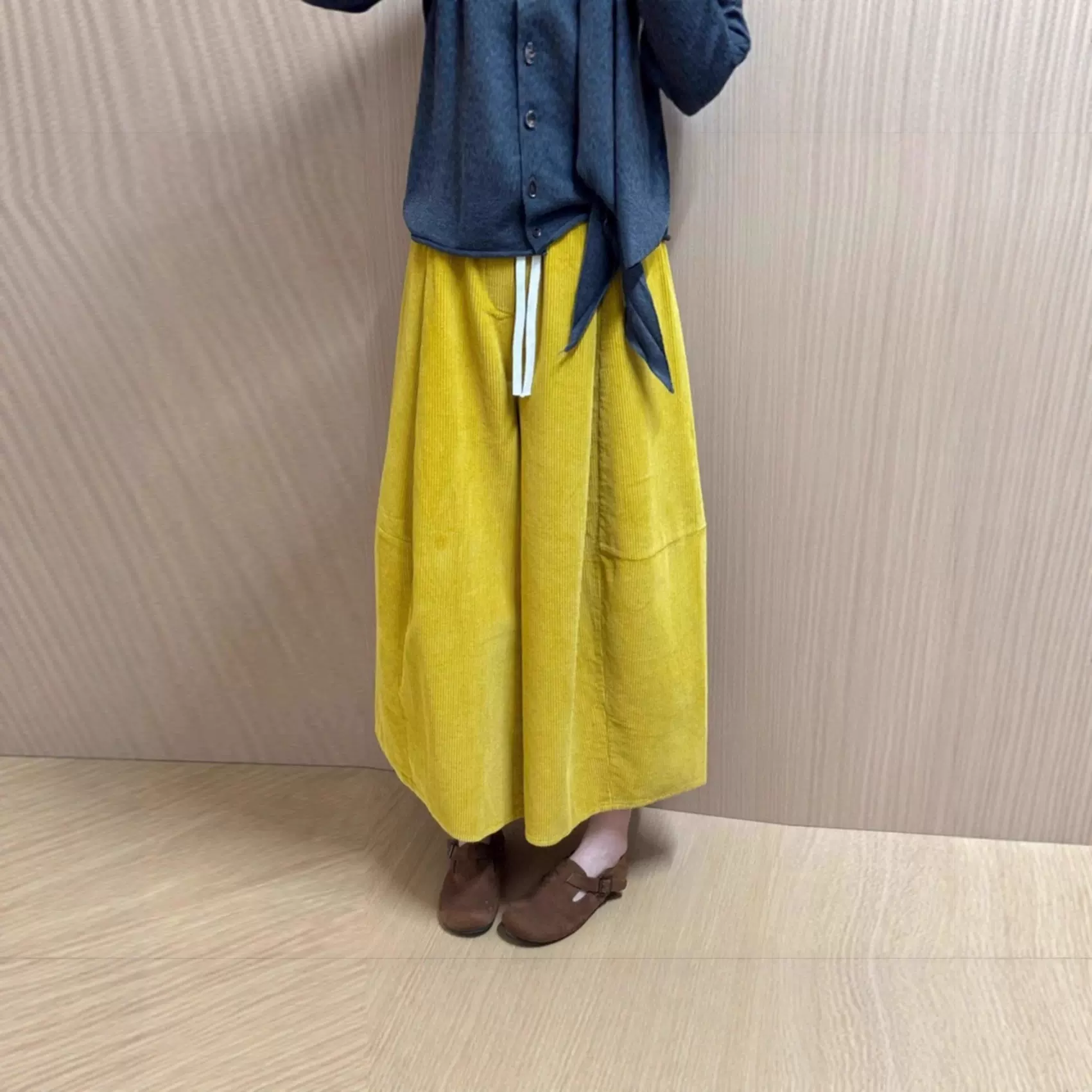 秋冬季新款韩版设计灯芯绒阔腿九分裤裙女宽松时尚复古休闲裙裤