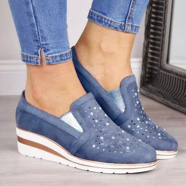 Cross-border Explosions Large Size Hollow-out Women's Shoes 2019 Autumn and Winter New Rhinestone Sequin Wedge Shoes Casual Sneakers
