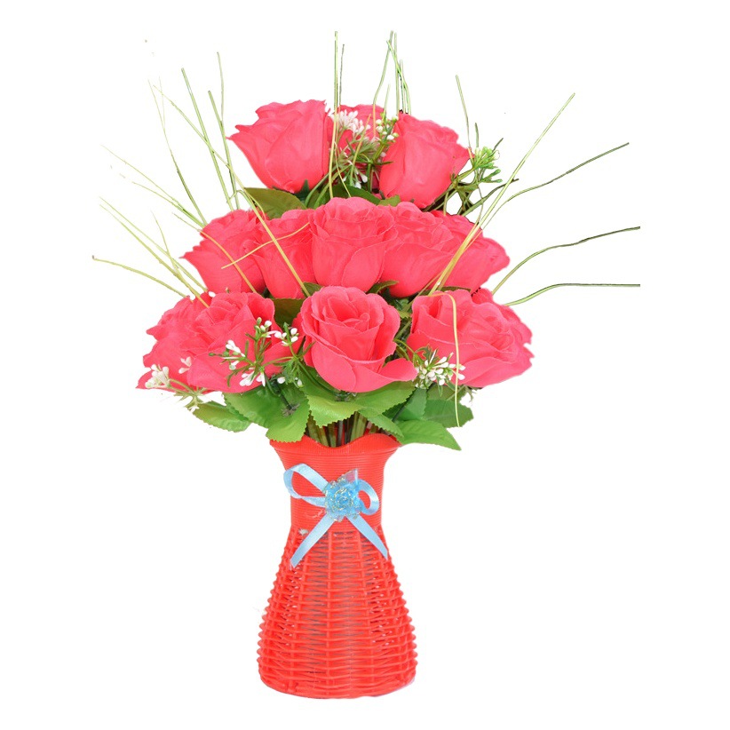 Nanyang fabricante de la pantalla en la acción al por mayor de flores artificiales 7 Artificial Rosa tela de seda 7 Pavo Real Rosa pequeña flor