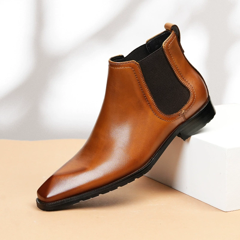 [Эксклюзив для VIP-клиентов] Итальянские мужские полуботинки челси из натуральной полированной кожи, деловые повседневные, в британском стиле, с острым носком, высокие