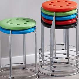 FNN1批发塑料圆凳子家用简约时尚高圆凳加厚钢筋凳套凳餐桌凳板凳