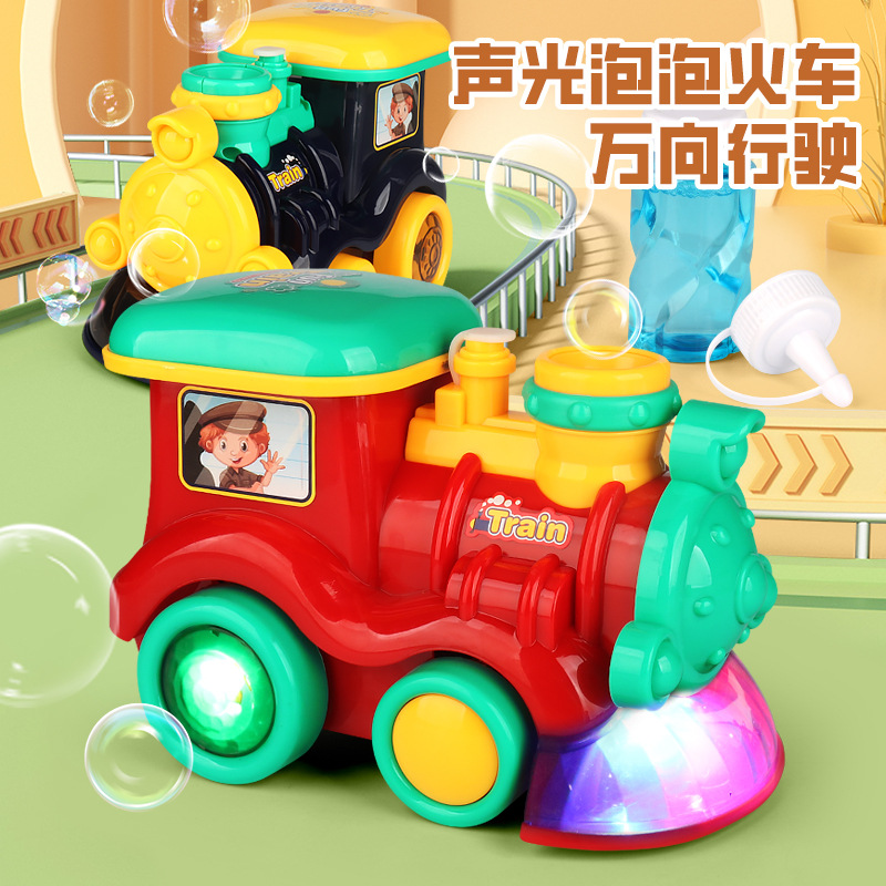 Transfronterizo nuevo tren eléctrico universal máquina de burbujas música luz automática burbuja soplando niño y niña puesto de juguete