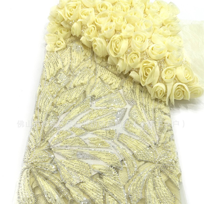 Fabricante explosivo 3D tridimensional tela bordada nicho de diseño hermoso de alta fijación tela de vestido de cabina