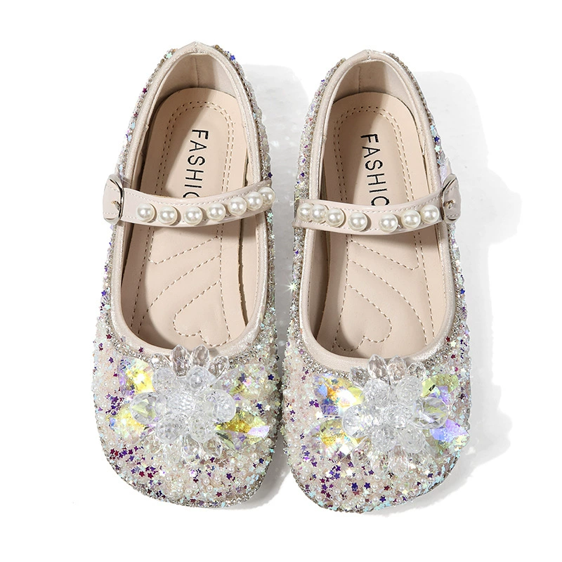 Принцесса Кристаллические туфли для девочек 2023 осень новая маленькая девочка мягкая подошва блестящие детские туфли с блестками