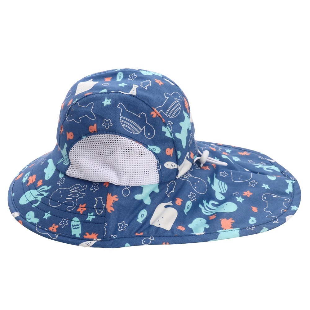 Children's Printed Cartoon Animal Bucket Hat Summer Big Brim Sun-proof Shawl Hat Beach Sun Hat display picture 4