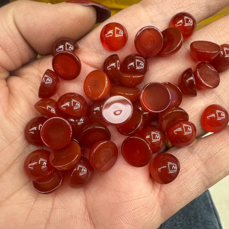 Wholesale natural red agate round ring surface transparent ruddy orange red pigment full clean bare stone inlay accessories