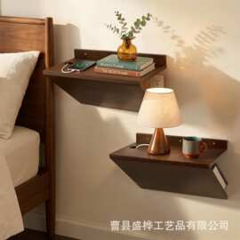 跨境木质壁挂式置物架家用床头闹钟相框展示架实木书本平板收纳架
