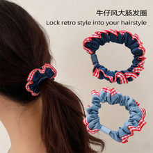 手工花边牛仔小肠发圈女士复古发绳法式布艺甜美扎发皮筋马尾头饰