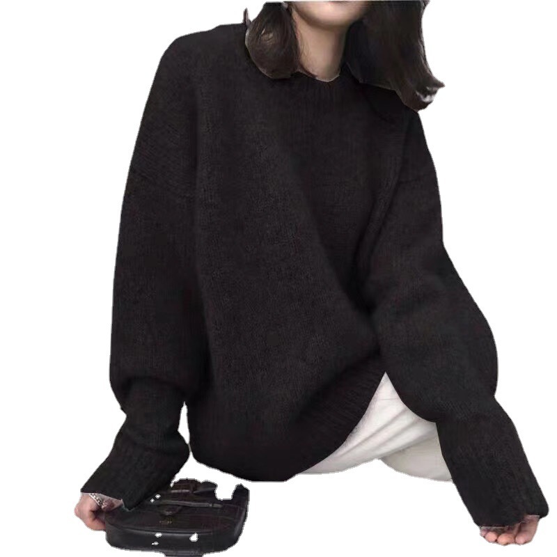 欧美跨境纯色毛衣女2025秋冬新款季复古宽松内搭套头针织外穿上衣|undefined