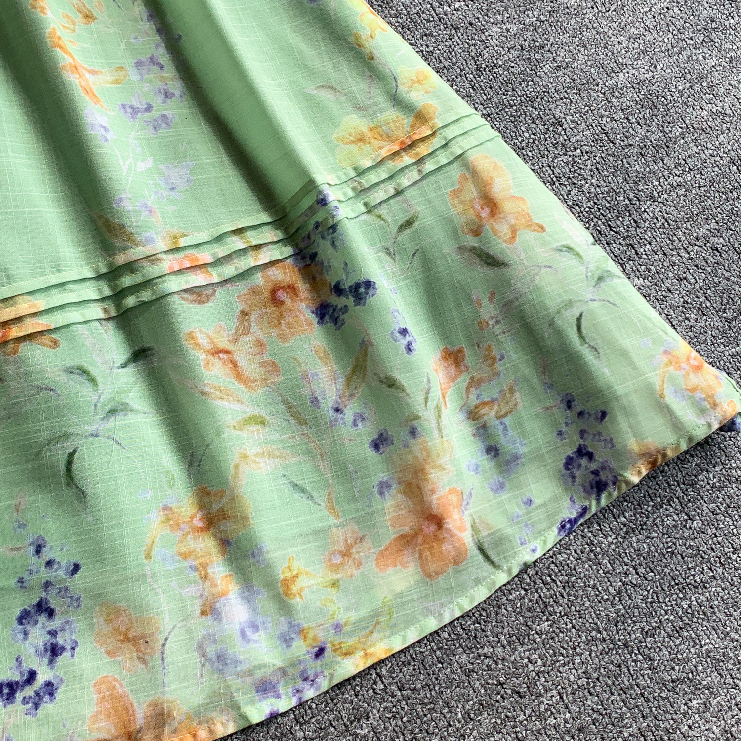 Women's French Romantic Style Dress Lantern Sleeve Printed Summer Pleated Hollow Round Neck Loose Long_ecoleips.com