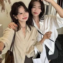 外贸原单春秋新款 女士OL欧 天丝领口拼接蕾丝 长袖轻薄衬衣 衬衫