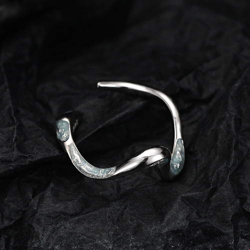 J1321 Ice Blue Epoxy Exotic Snake Ring for Women Non-Fading S925 Pure Silver High-Quality Jewelry Wholesale Original