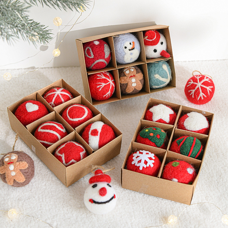 Navidad lana fieltro BOLA DE Navidad árbol de Navidad colgante copo de nieve pastel de jengibre hombre nuevo árbol de Navidad decoración caja de regalo bola