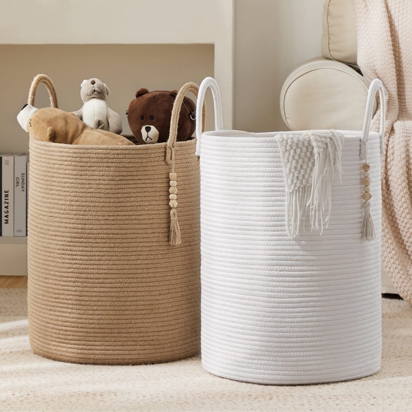 Transfronterizo gran hilo de algodón cesta de lavandería canasta de almacenamiento sala de estar canasta de juguete almacenamiento organización bebé regalo niños canasta de almacenamiento