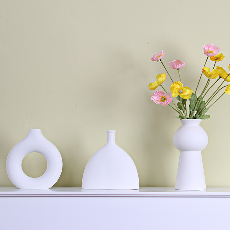 Vase Ceramic Plain Burning Ceramic Vase Circle Flower Special-shaped Bottle Ornaments Creative Ceramic Vase Set Cross-border Living Room