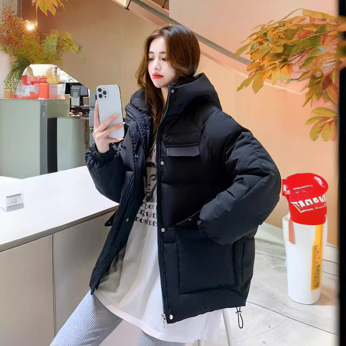 빵옷 스타일 다운 코튼 재킷 여성용 한국 스타일 짧은 루즈핏 가을 겨울 코트 두꺼운 면 재킷 2025년 신상
