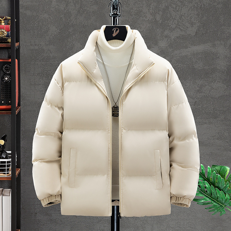 2024 nueva chaqueta de algodón principal para hombres, chaqueta de algodón caliente gruesa y suelta de cuello vertical, chaqueta de algodón frío