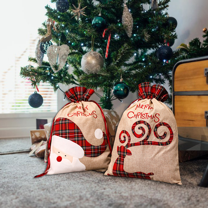 Bolsas de dulces de Navidad transfronterizas grandes lindas bolsas de regalos de Navidad bolsas de lona bolsas de mano de Navidad cuadrada