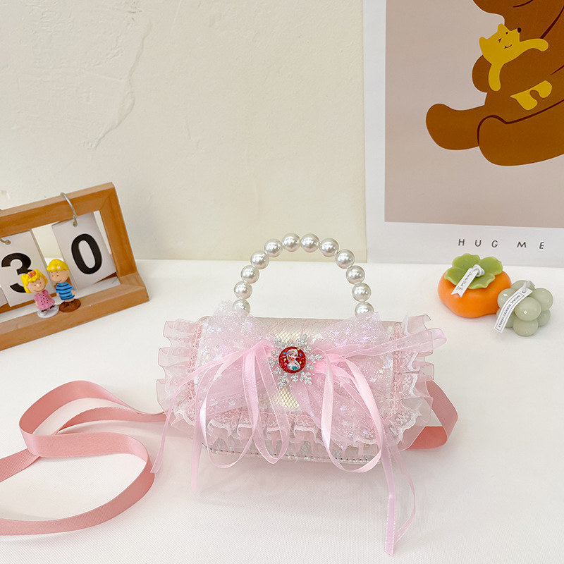Bolsas para niños nuevas niñas bolsas de hombro lindas princesas bolsas de hombro de perlas de encaje bolsas de hombro al por mayor