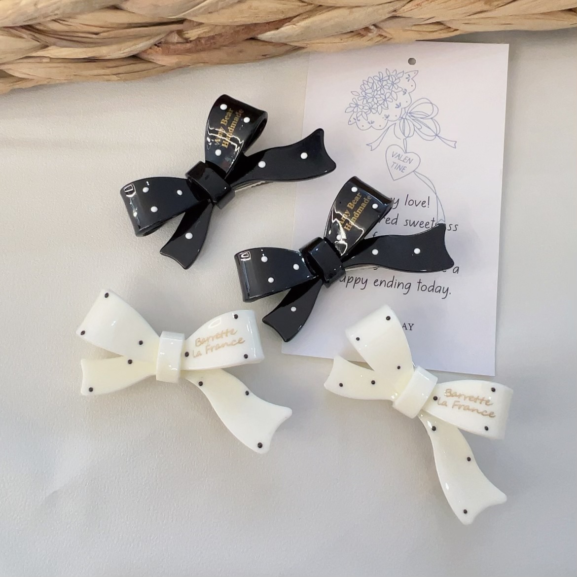 法式復古波點醋酸金色字母蝴蝶結髮夾精緻百搭高級感劉海夾碎髮夾