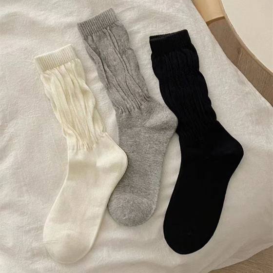 Socks Women's Socks Spring and Autumn Japanese South Korea College Style Solid Color Twisted Socks Loose Rakou Cross-border Stacking Socks