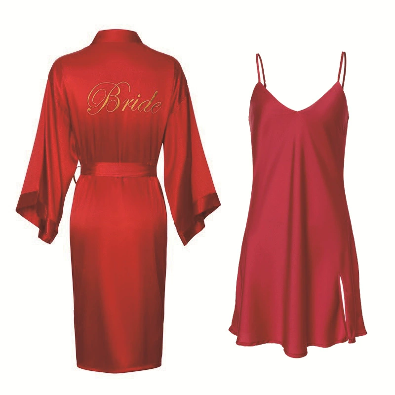 Свадебное утреннее платье Женская ночная рубашка подружки невесты Комплект из двух предметов Внутренняя основа Сексуальный спальный костюм на лямках Свадебная Вечеринка Пижамный костюм