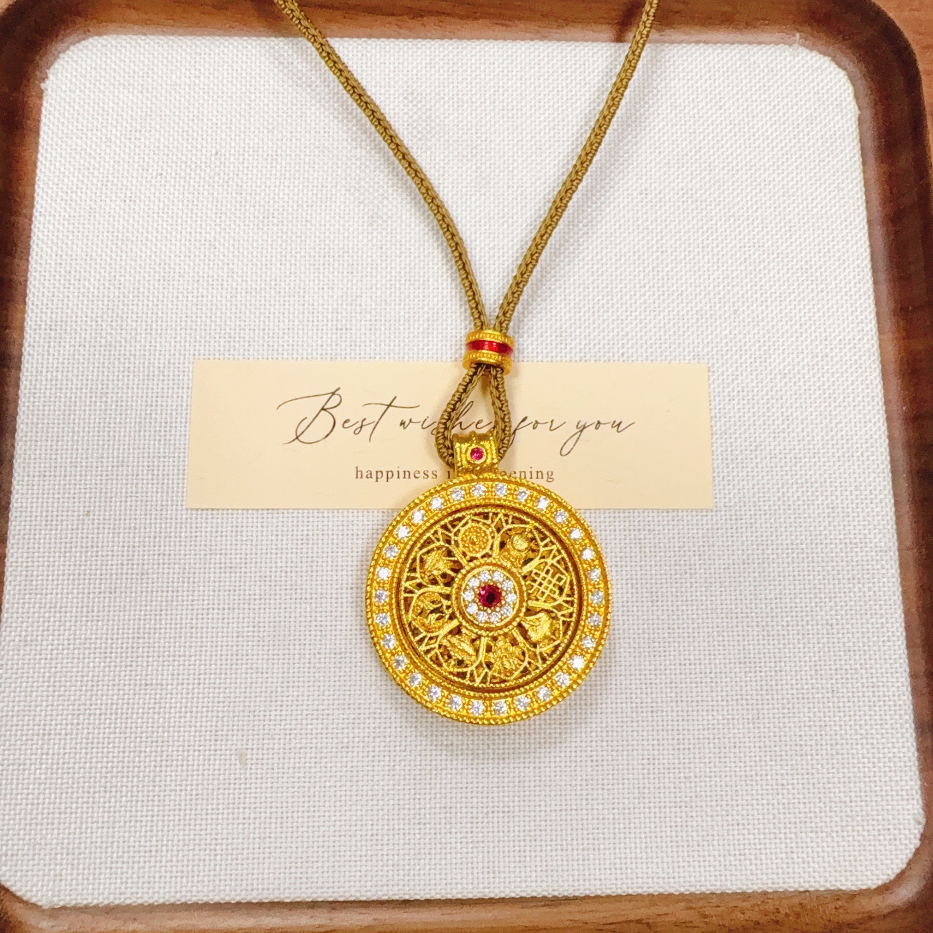 30mm 레드 다이아몬드 행운 부적 팔찌