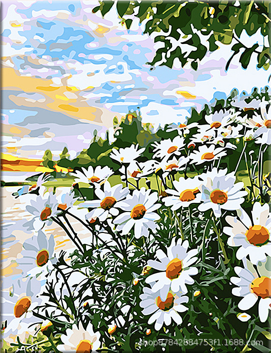 Pintura al óleo digital bricolaje al por mayor hecho a mano relleno de color curación descompresión popular para niños flor nieve montaña decorativa pintura de paisaje