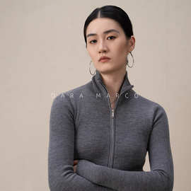 「可御可甜」立领拉链款德国扬子羊毛纱女长袖修身高JI感开衫外套