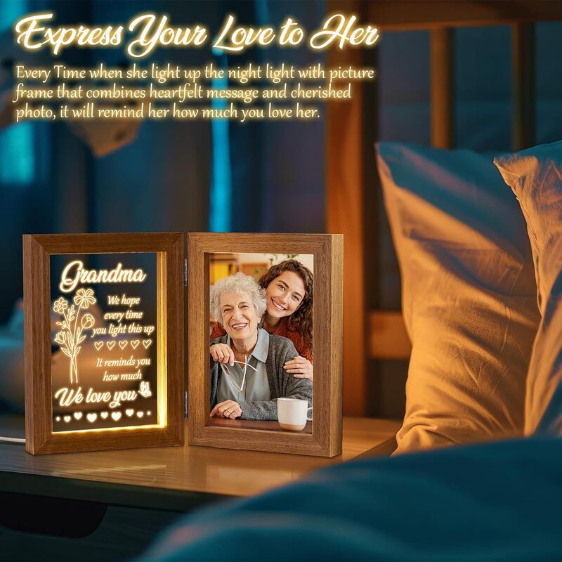 Luminous Photo Frame Gift for Grandma Customized Double Frame Decorative Ornaments Luminous Photo Frame Gift for Grandma Customized Double Frame Decorative Ornaments