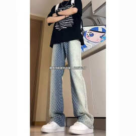 星空纹牛仔裤男款夏季新款高街小众设计感潮牌美式直筒微喇裤子