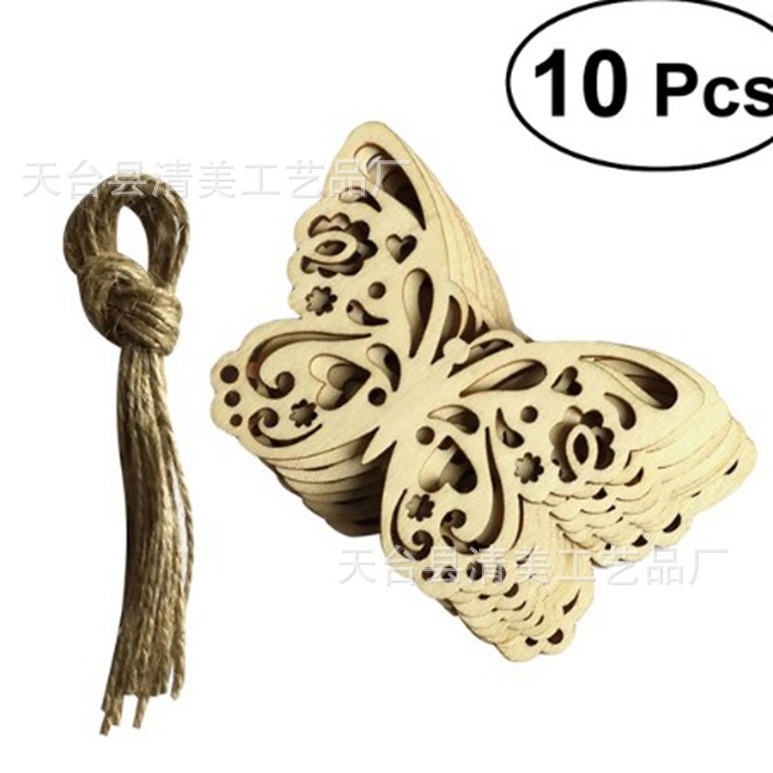 90*69mm mariposa hueca pieza de madera colgante de decoración de madera 10 piezas en un paquete