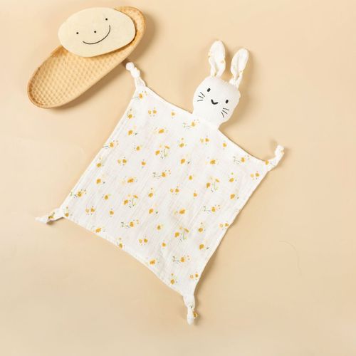 Baby Cotton Crinkle Print Comforting Towel, Children's Small Blanket, Sleep-Aid Doll, Animal & Cat Saliva Bib