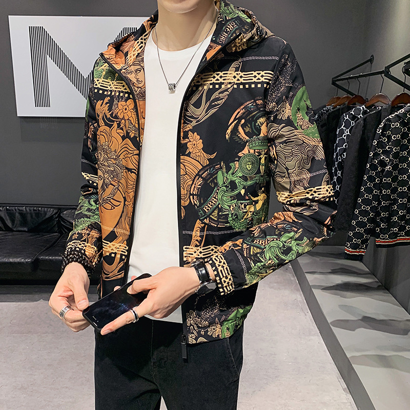 2022 Spring and Autumn New Trendy Brand Hooded Jacket Men's Personalized Printed Casual Youth Fashion Slim Jacket 2022 Spring and Autumn New Trendy Brand Hooded Jacket Men's Personalized Printed Casual Youth Fashion Slim Jacket