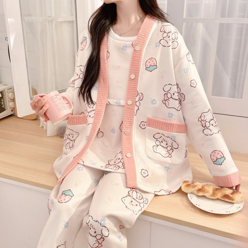 春秋冬季三件套空气棉产后喂奶哺乳月子服怀孕期加厚保暖孕妇睡衣|undefined