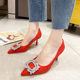 2024 Spring New Rhinestone Square Buckle Pointed Heels Fashion Women's Shallow Stiletto Heel Shoes Bride Wedding Shoes