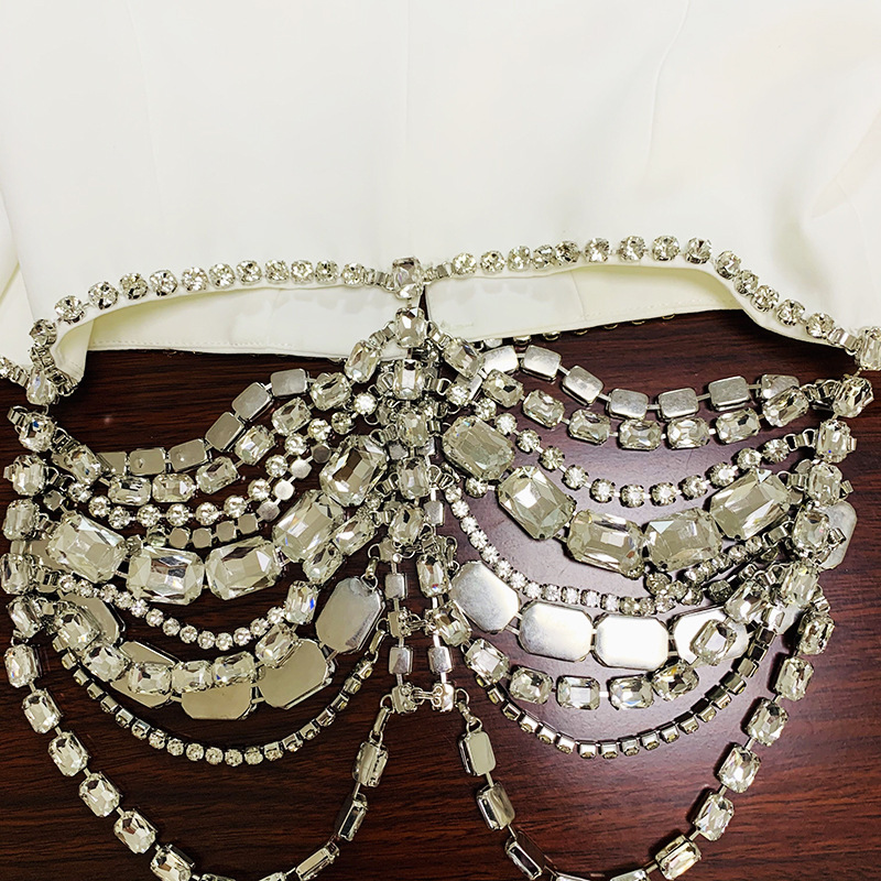 Rhinestone Chain Beaded Tassel Short Skirt Set Two Piece Set