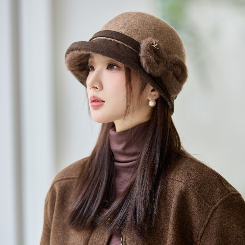秋冬季帽子女款羊毛混纺渔夫帽中老年人妈妈帽气质蝴蝶结毛呢盆帽|undefined