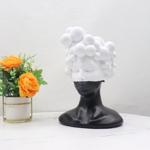 Minimalist Modern Entryway Goddess Head Bubble Character Sculpture Accent Bar Cabinet Girl Home Decor