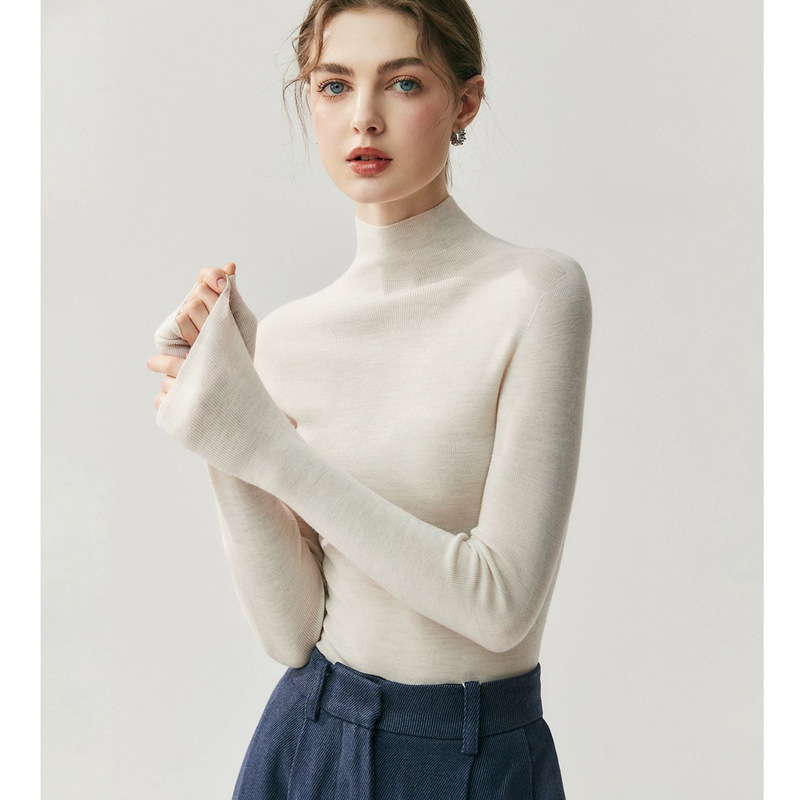 Real 18-Pin with Label ~ Machine Washable! Yangtze Yarn Worsted 100% Wool Knitwear Women's Half Turtleneck Tight Knitwear