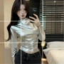 亮面修身半高领女春t恤