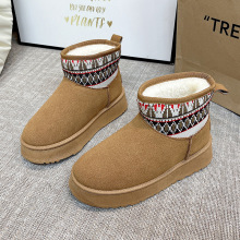 厚底雪地靴女2024冬季新款低筒加绒百搭时尚民族风保暖雪地靴批发