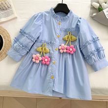 2025春季新款韩版女童长袖圆领衬衣裙宝宝长袖领太阳花童裙17030