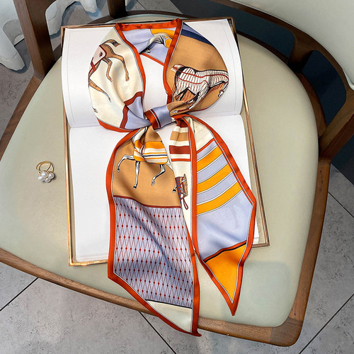 Korean style imitation silk horse print fashion scarf  new warm small scarf double-sided scarf headband for women